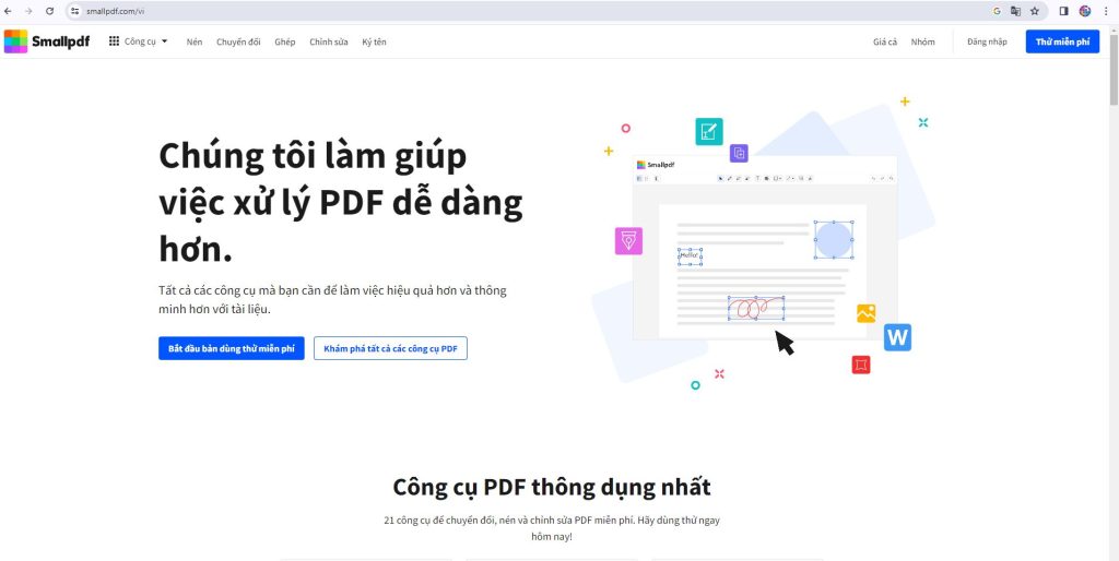 Truy cập website Smallpdf.com