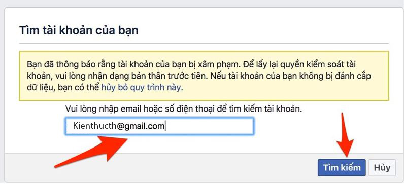 Nhập email vào để lấy lại tk facebook