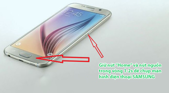 Giữ nút "Home" và nút nguồn để chụp màn hình samsung