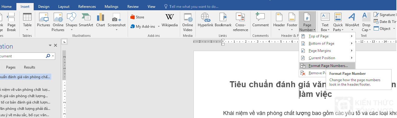 Chọn Insert > Page Numbers > Format Page Numbers