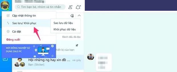 Click vào mục sao lưu/khôi phục