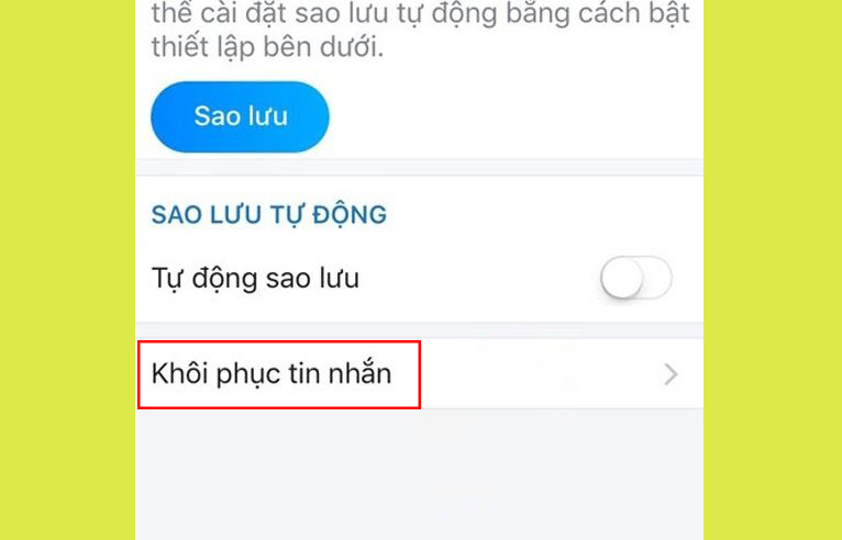 chọn khôi phục tin nhắn