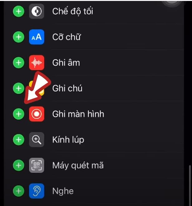Chọn dấu + ở mục ghi màn hình