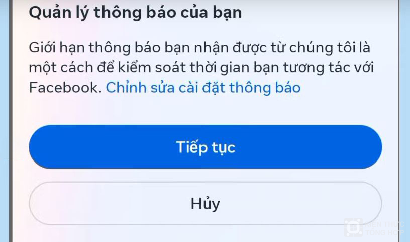 Bấm tiếp tục để xóa tk fb