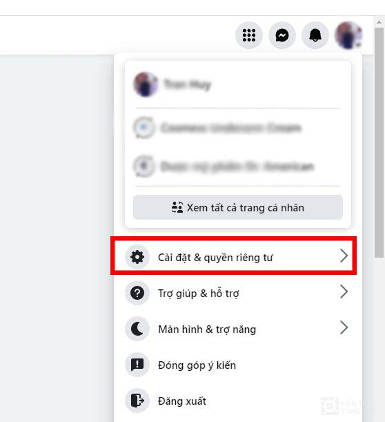 Đăng nhập vào facebook và vào cài đặt chọn cài đặt và quyền riêng tư