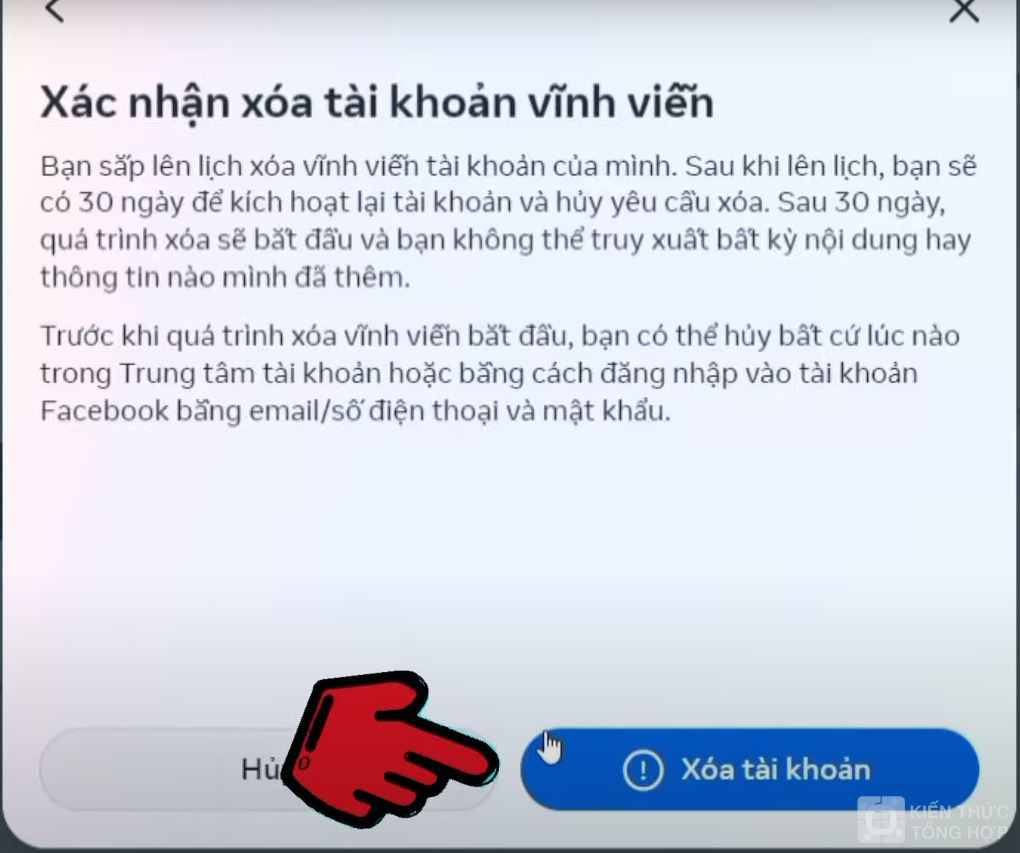 xác nhận xóa tài khoản vĩnh viễn