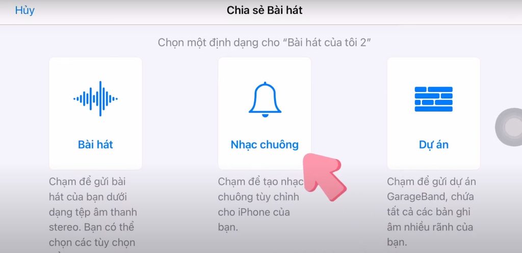 Bấm lựa chọn nhạc chuông . Cách cài nhạc chuông cho iphone bằng GarageBand