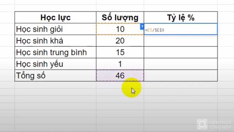 Nhập công thức tính phần trăm