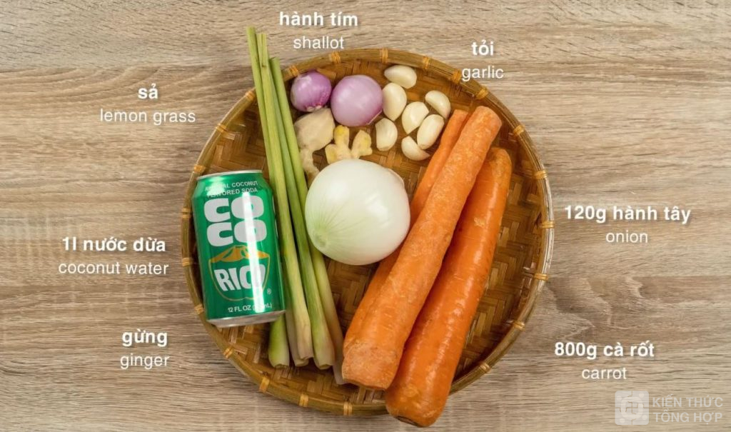 Nước dừa, cà rốt tỏi, gừng, hành tây , sả